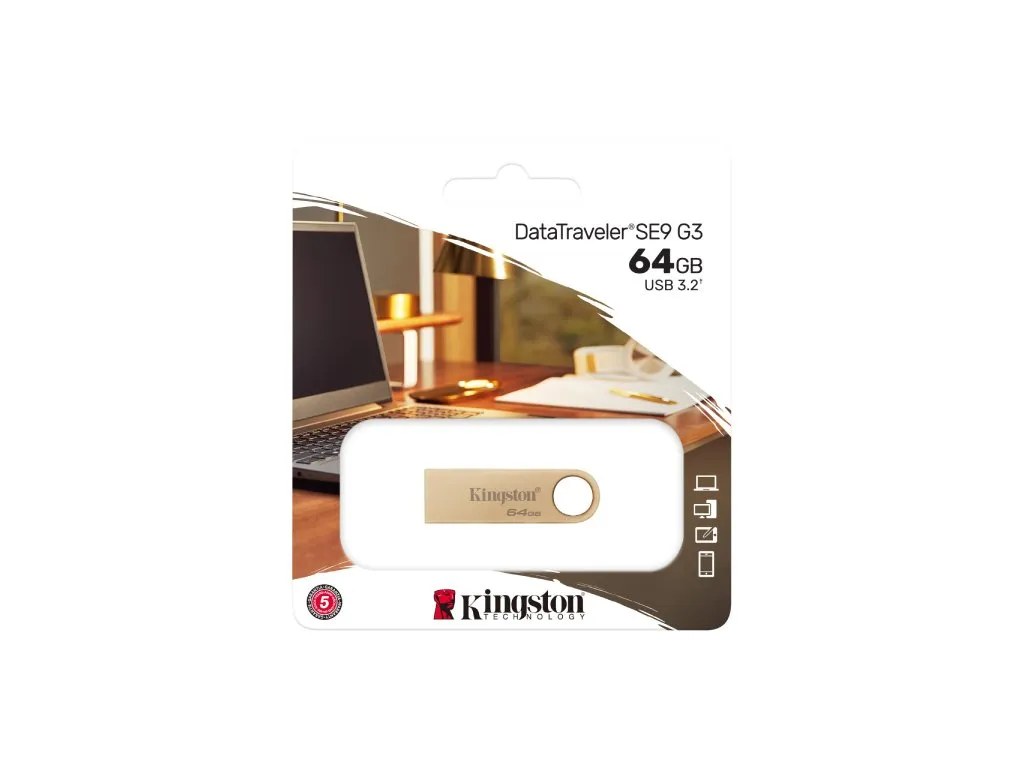 Kingston USB memorija KINGSTON DTSE9G3/64GB/DataTraveler/3.2/zlatna Slika 2